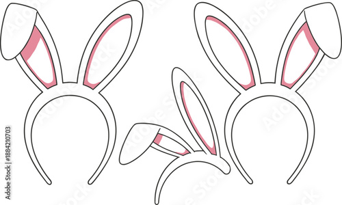 Cute bunny ears headband set vector illustration for Easter, costume design, party decoration, and holiday celebration use
