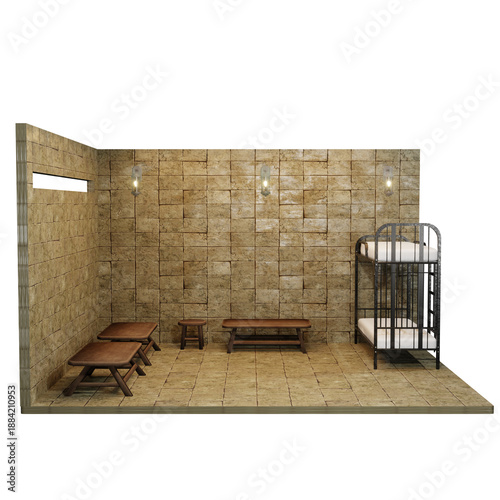 фотографія Realistic 3D of a Jail Cell Interior with Bunk Bed