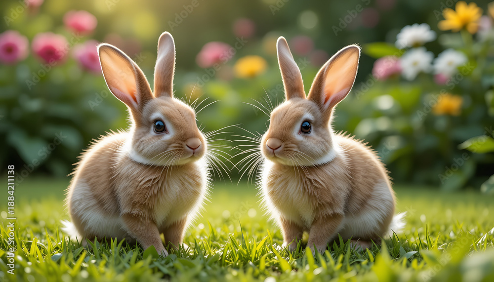 Fototapeta premium two rabbit in the grass 4k pc wallpaper