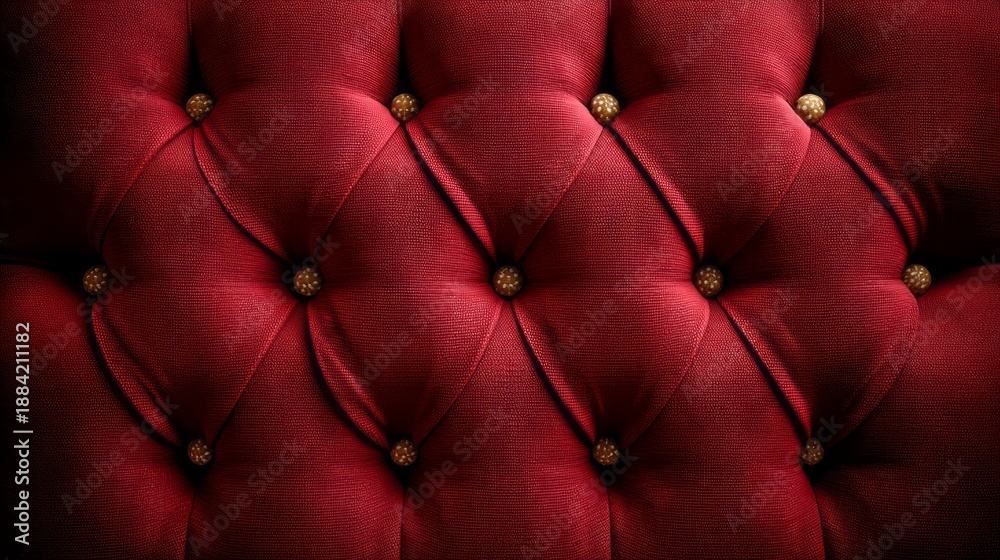 Naklejka premium A red velvet couch with gold buttons