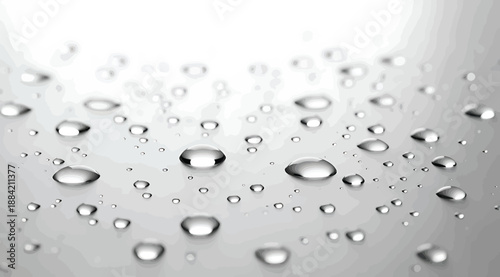 Vector illustration of scattered water droplets on smooth reflective surface highlighting clarity, cohesion, adhesion, and surface tension effects for physics, chemistry, environmental studies, scient