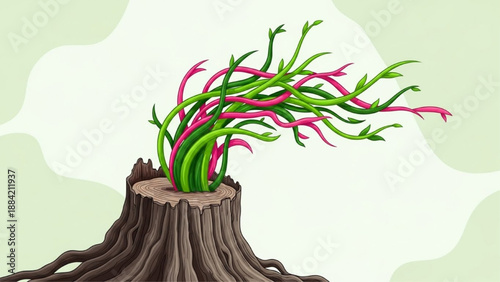 New Green Shoots Growing From Tree Stump