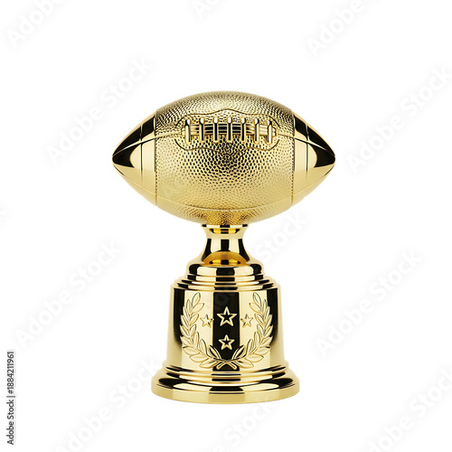 Golden american football trophy award on transparent background