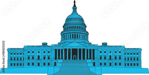 United States Capitol Building black silhouette vector illustration, Washington D.C. government landmark, symbolizing politics, democracy, congress, and federal authority isolated on white background.
