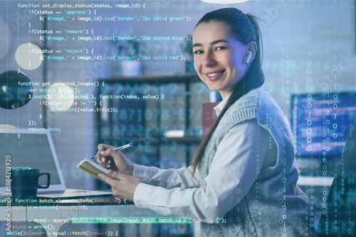 Female programmer working i...