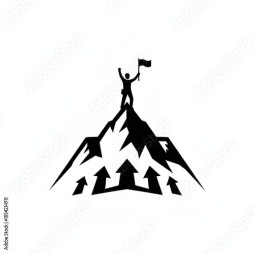 Success Reached: Climber Flags Victory atop Mountain Peak