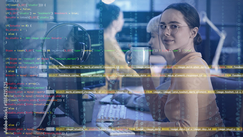 Female programmer with coff...