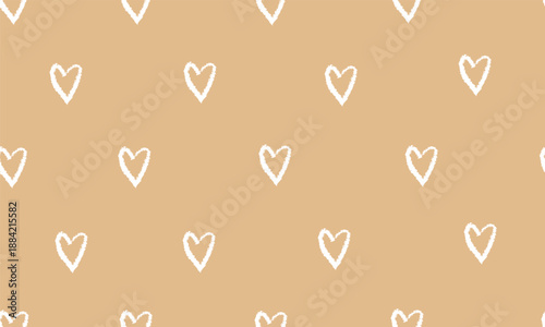 Deer and heart pattern for Valentines Day. Romantic forest animal background in warm colors. Seamless design.
