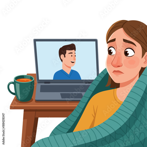 Woman having a video call with a concerned man on her laptop