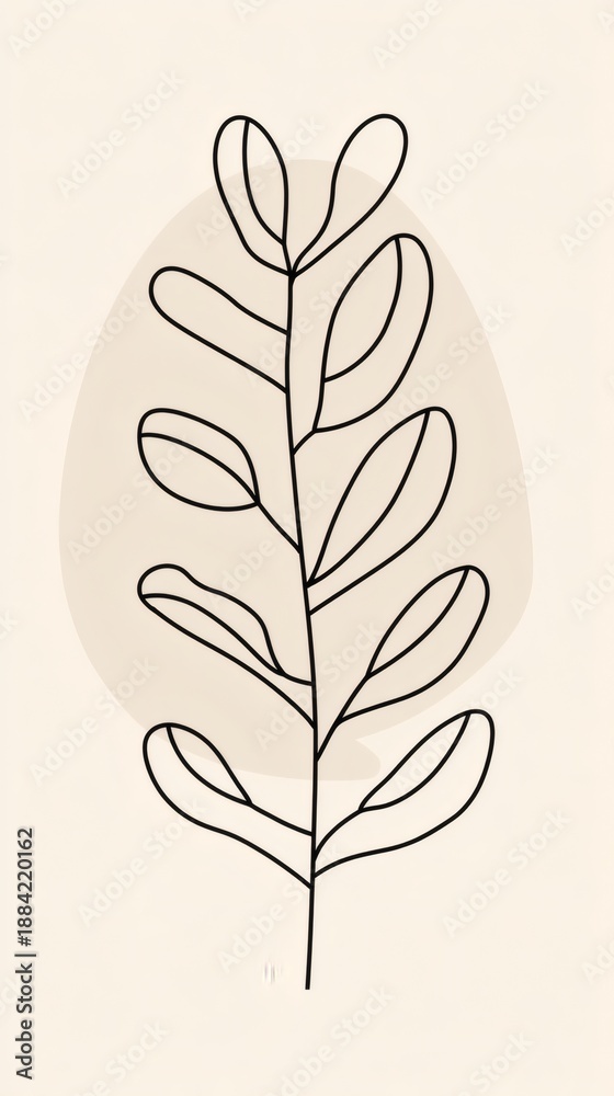 Fototapeta premium New Buds on Branch Minimalist Botanical Illustration