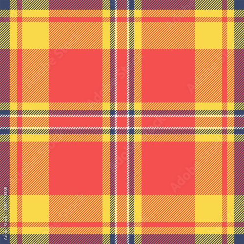 Volume textile texture seamless, british pattern check plaid. Striped vector fabric background tartan in red and yellow colors.