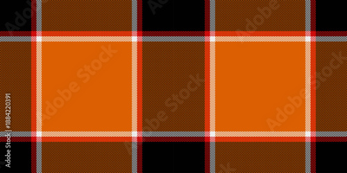 Handkerchief pattern textile background, model check fabric seamless. Cowboy texture plaid tartan vector in orange and black colors.