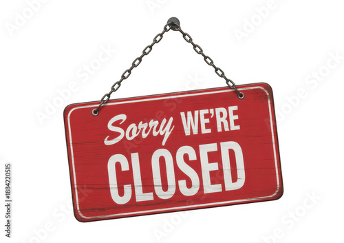 Sorry were closed sign hanging isolated on a transparent background