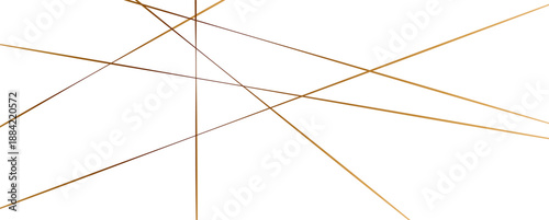 Abstract geometric pattern with chaotic gold lines on white background. Modern linear texture featuring random diagonal stripes and irregular angles for contemporary design. Vector illustration.