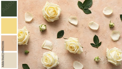 White rose flowers with lea...