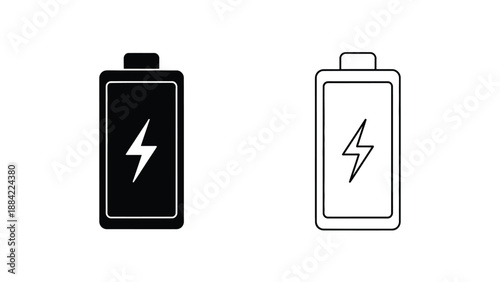 Two battery icons one full and one empty with lightning bolt symbols