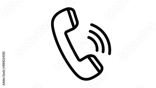 Simple black and white illustration of a ringing telephone handset icon
