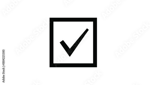 A simple black checkmark within a black square on a white background