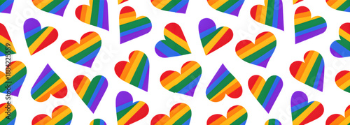 Rainbow hearts pattern on white background for love and pride