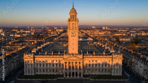 Majestic Clock Tower Building in City at Sunset