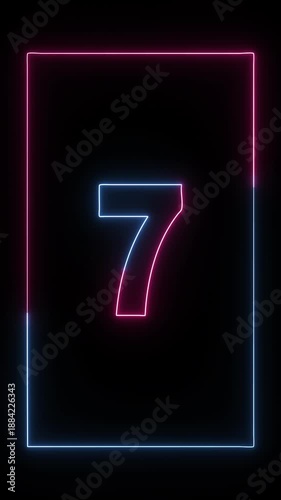 Glowing neon numbers 10 to 0 countdown animation icon on black background.