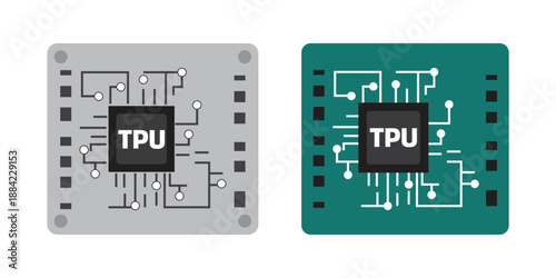 TPU tensor processing unit chip icon Set. Artificial Intelligence Hardware Vector for Generative AI and Modern Tech UI.