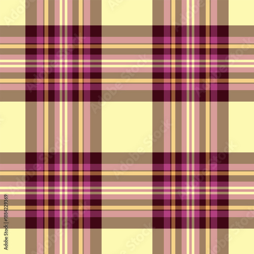 Holiday check seamless texture, fall textile vector plaid. Elementary pattern tartan background fabric in orange and light colors.