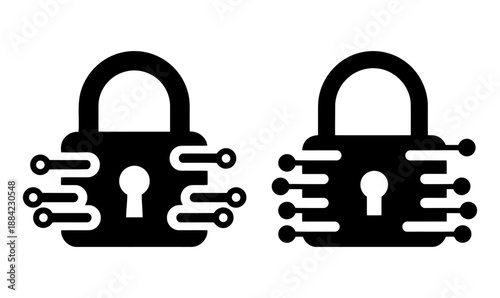 Cybersecurity padlock icons with circuit board traces for digital encryption and data privacy
