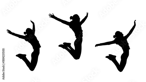 Silhouette of a woman jumping in a hoodie. Vector illustration of happy poses.
