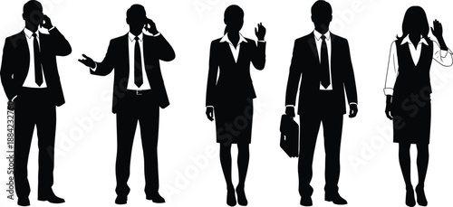 Business people silhouettes set with men and women in professional poses, corporate executives isolated on white background for office design use