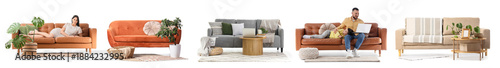 Set of resting people and s...