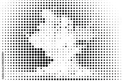 Halftone illustration of a face made from black dots