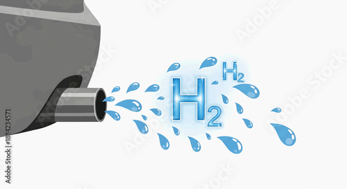 Hydrogen fueling nozzle dispensing H2 fuel into the air with splashing droplets from a gray dispenser