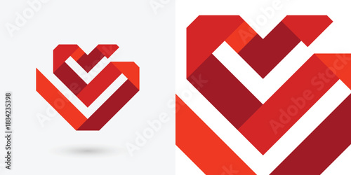 geometric heart and checkmark logo icon concept of charity donation volunteer letter v hospital clinic doctor health care and medicine symbol