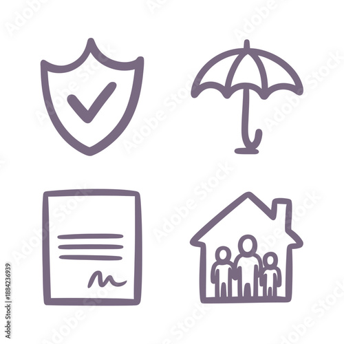 Home and Family Security Icons - Shield, Umbrella, and Protection