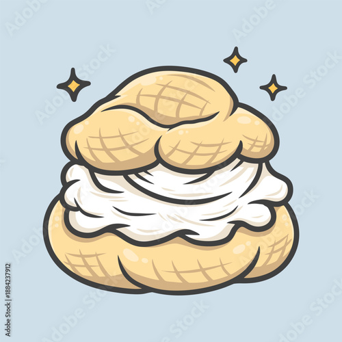 Cream Puff Dessert Illustration for Icon, sticker and other uses, hand drawn vector style.
