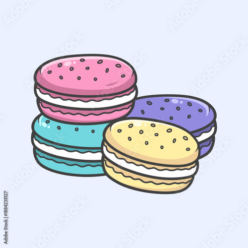 Colorful Macaron Cookies Illustration for Icon, sticker and other uses, hand drawn vector style.