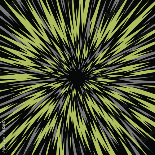 Radial neon green explosion speed lines abstract background,Spiky motion rays warp tunnel pattern design,Comic style energy blast zoom effect vector illustration