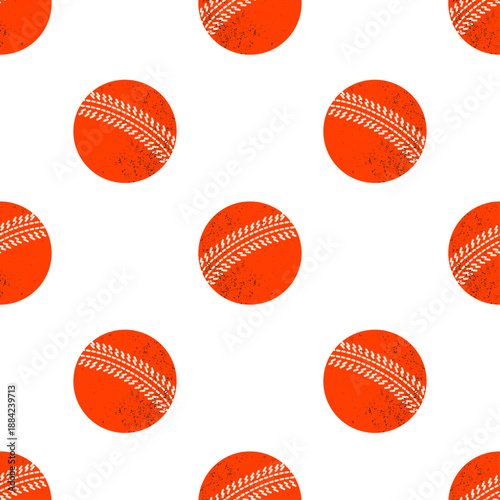 Vintage red cricket balls seamless pattern for sports branding.