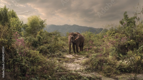 Elephant Moving Through Altered Habitat Impacted by Climate Change