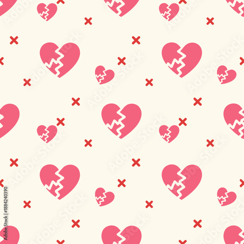 Seamless pattern of broken hearts and crosses.