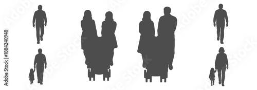 Top View Family with Baby Stroller Minimal Architectural Illustration