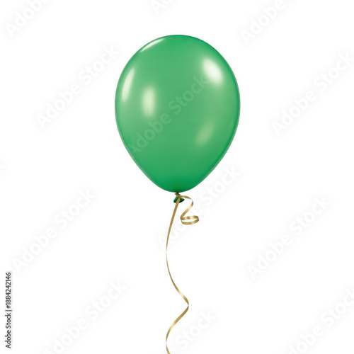 Green balloon with gold ribbon party balloon helium balloon isolated on a transparent background