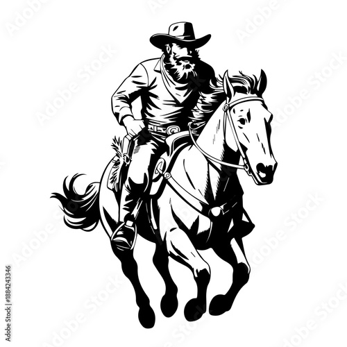 Wallpaper Mural Comic Style Full Cowboy Bold Black Vector Illustration While Riding A Horse Dynamic Western Action Torontodigital.ca