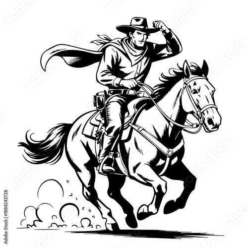 Wallpaper Mural Comic Style Full Cowboy Bold Black Vector Illustration While Riding A Horse Dynamic Western Action Torontodigital.ca