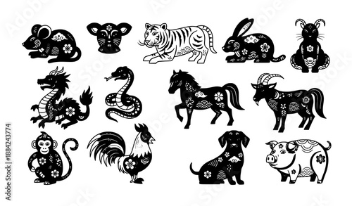 Photography Decorative Chinese New Year zodiac animal icons vector