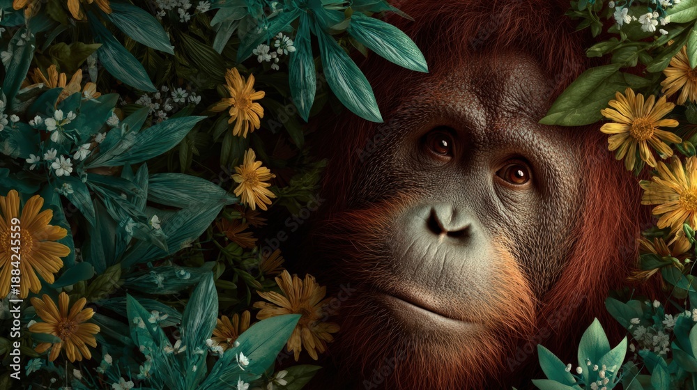 Obraz premium Vibrant Greenery with Orangutan in a Natural Environment Display