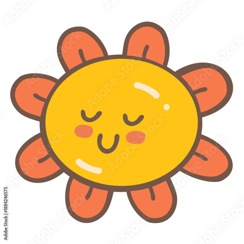 Cute cartoon sun vector illustrations with smiling faces, sunshine rays, adorable summer weather icons for children, kids design elements