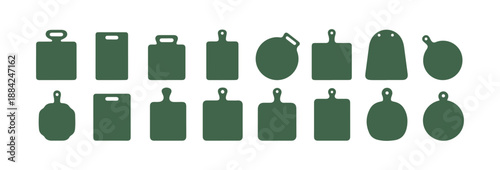 Vector Set of Kitchen Cutting Boards. Cutting Boards Featuring Handles, Various Shapes. Silhouettes of Wooden Chopping Boards, Kitchen Utensils. Tools for Cutting Boards, Illustration .