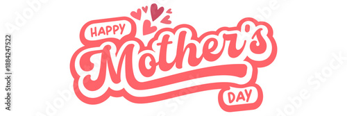 Happy Mother's Day greeting card design with pink hearts and stylish typography on white background, festive banner for social media and holiday promotion